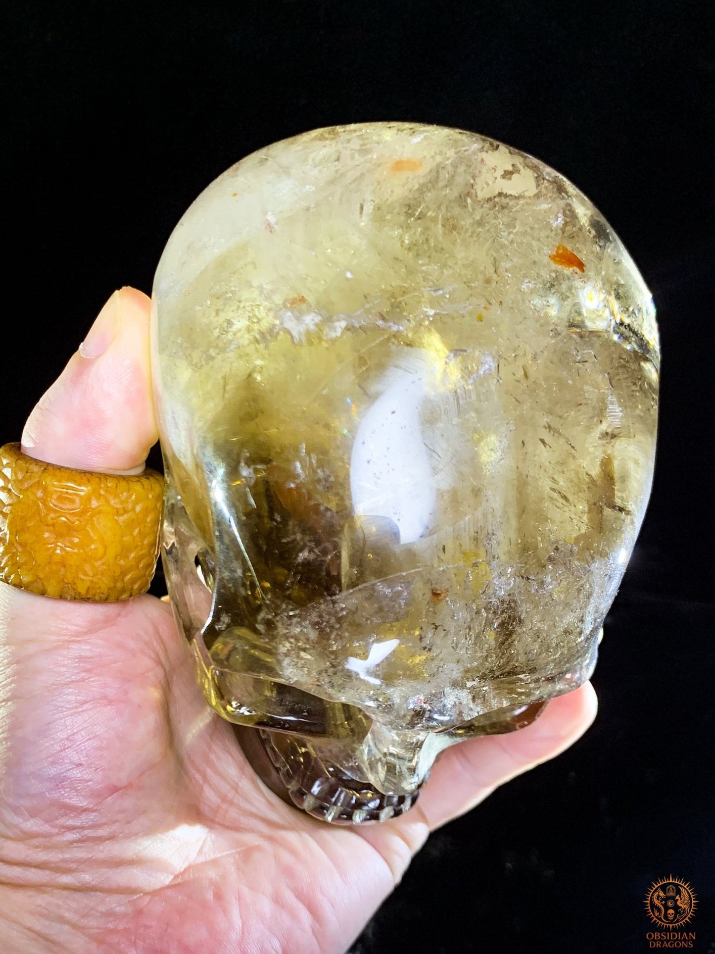 Crâne de Cristal en Quartz Fumé – Reflets Arc-en-Ciel - rare