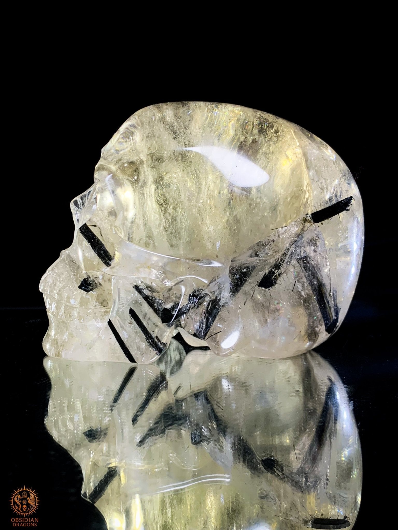 Crâne de Cristal en Quartz Fumé à Tourmaline Noire - Rare | obsidian dragons