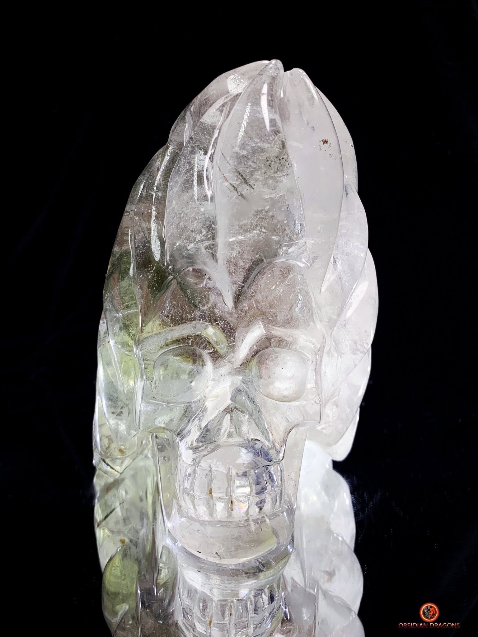 Crâne de Cristal en Quartz Jardin - Flammes Intérieures | obsidian dragons