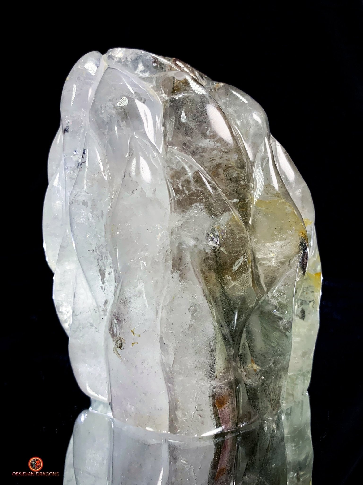 Crâne de Cristal en Quartz Jardin - Flammes Intérieures | obsidian dragons