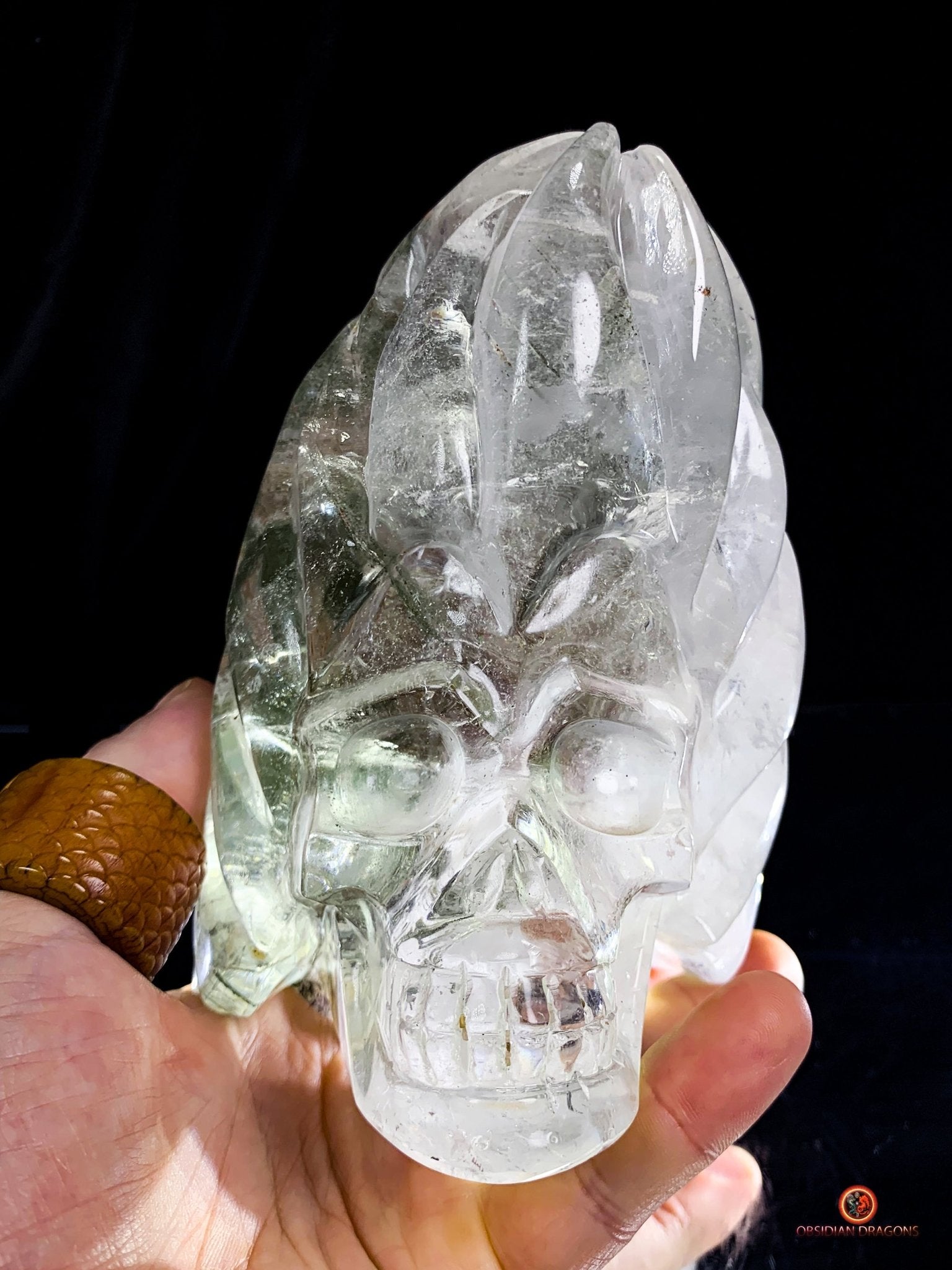 Crâne de Cristal en Quartz Jardin - Flammes Intérieures | obsidian dragons