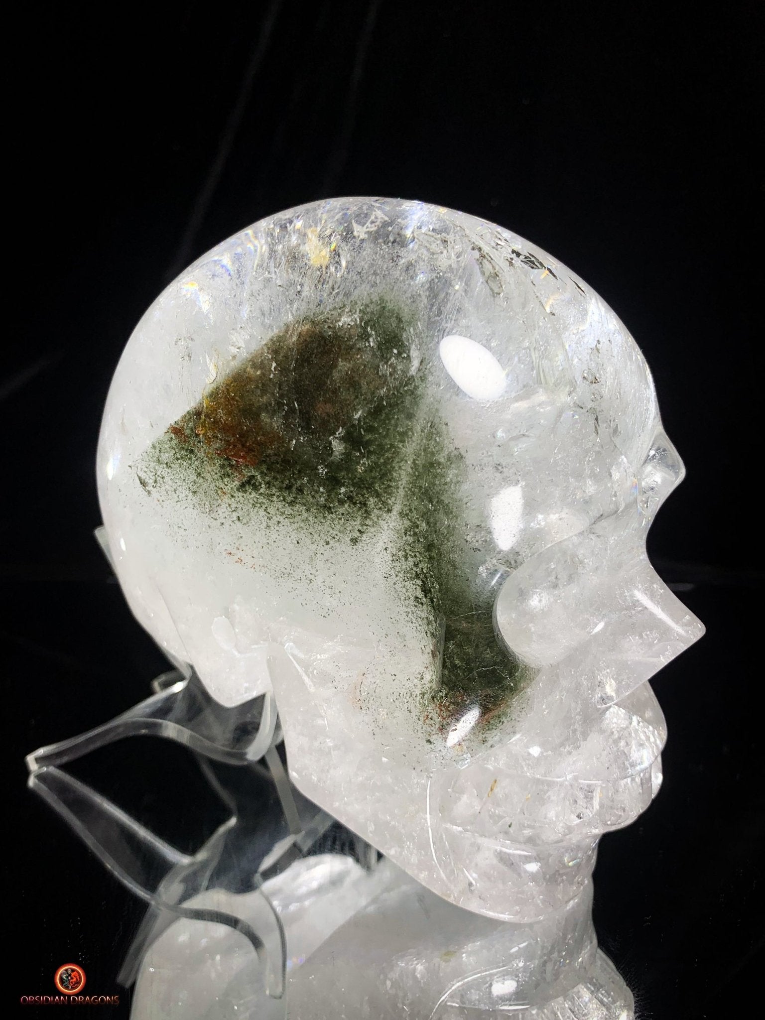 Crâne de Cristal en Quartz Lodolite – Crâne de collection | obsidian dragons