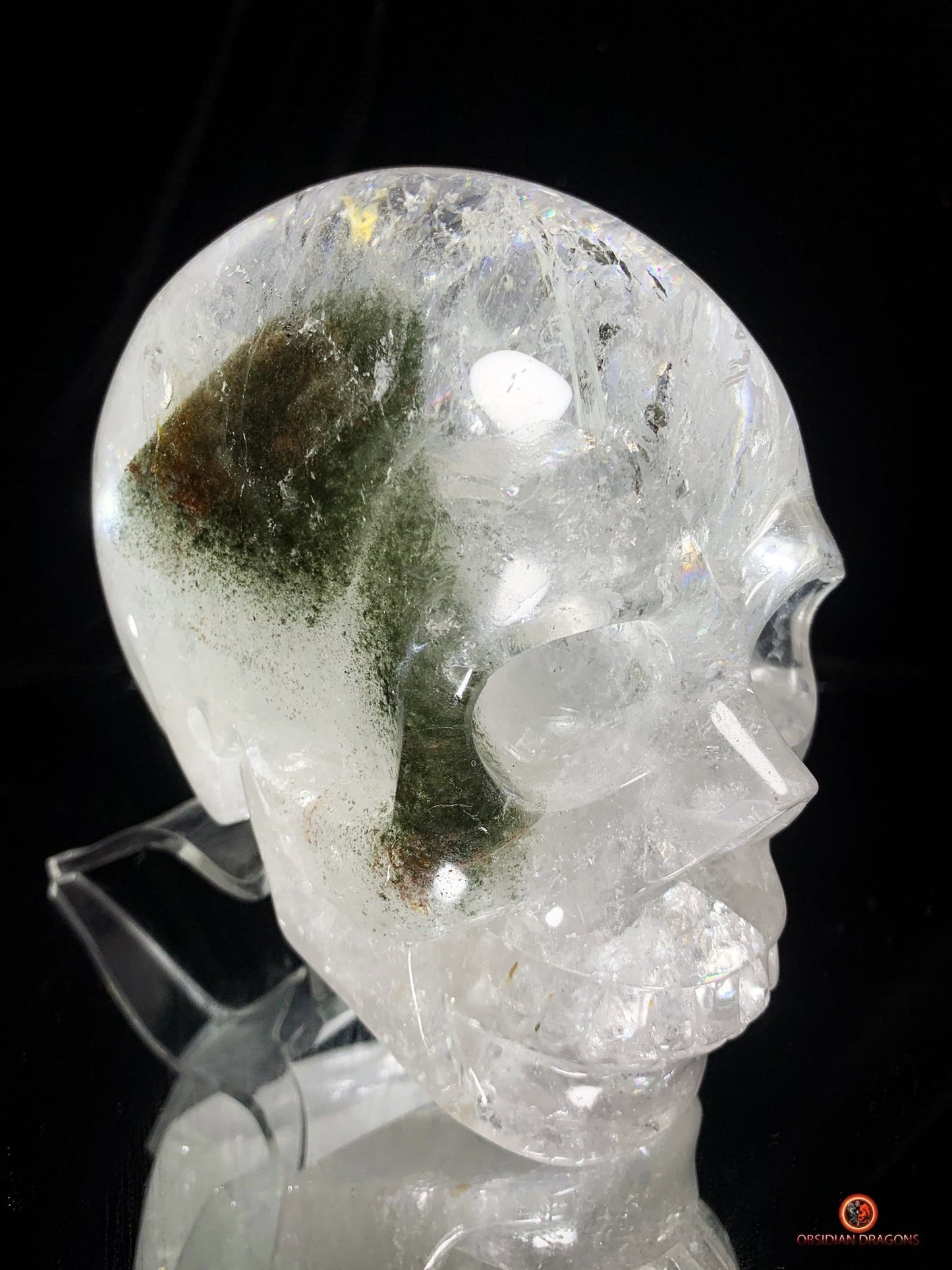 Crâne de Cristal en Quartz Lodolite – Crâne de collection | obsidian dragons