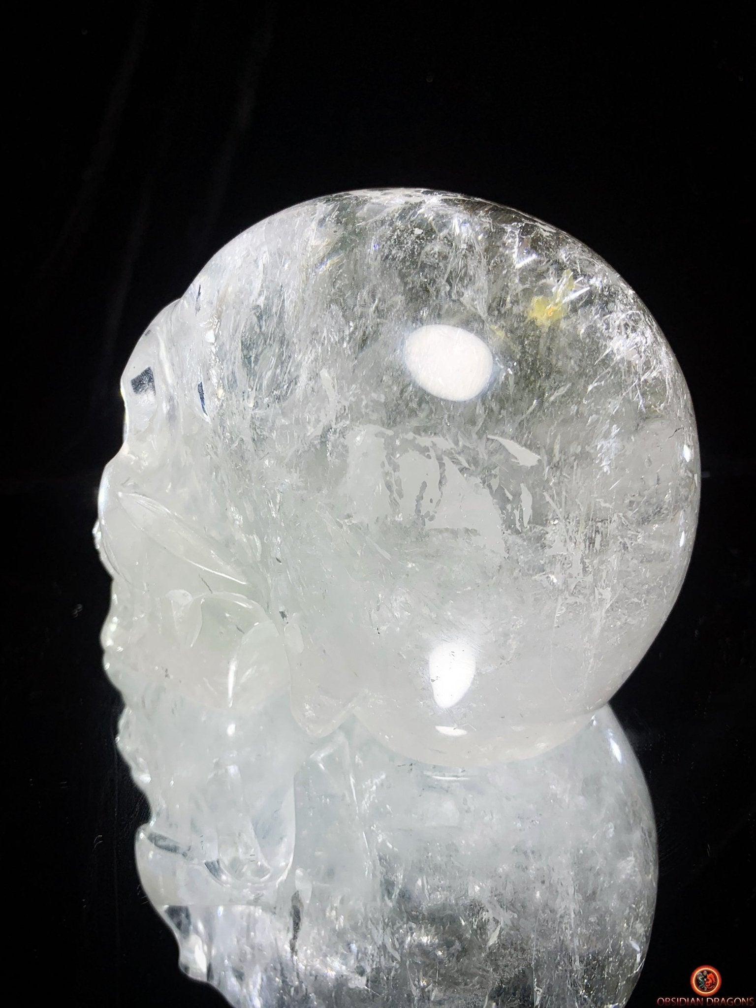 Crâne de Cristal en Quartz Lodolite – Crâne de collection - obsidian dragons