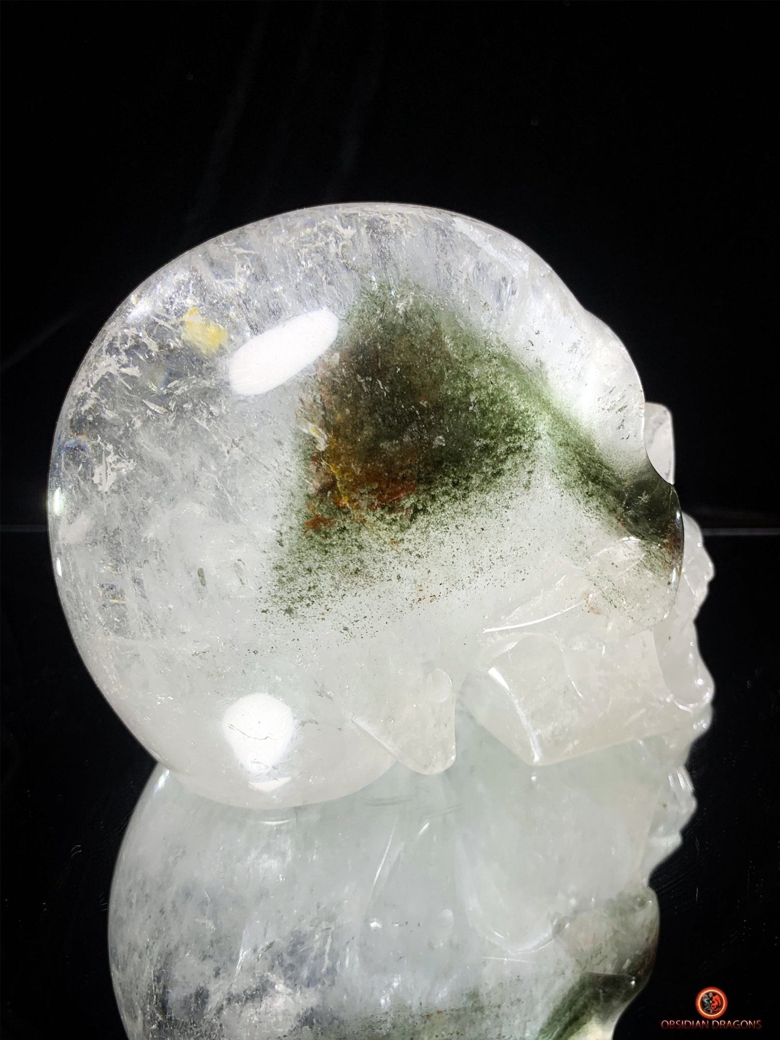Crâne de Cristal en Quartz Lodolite – Crâne de collection - obsidian dragons