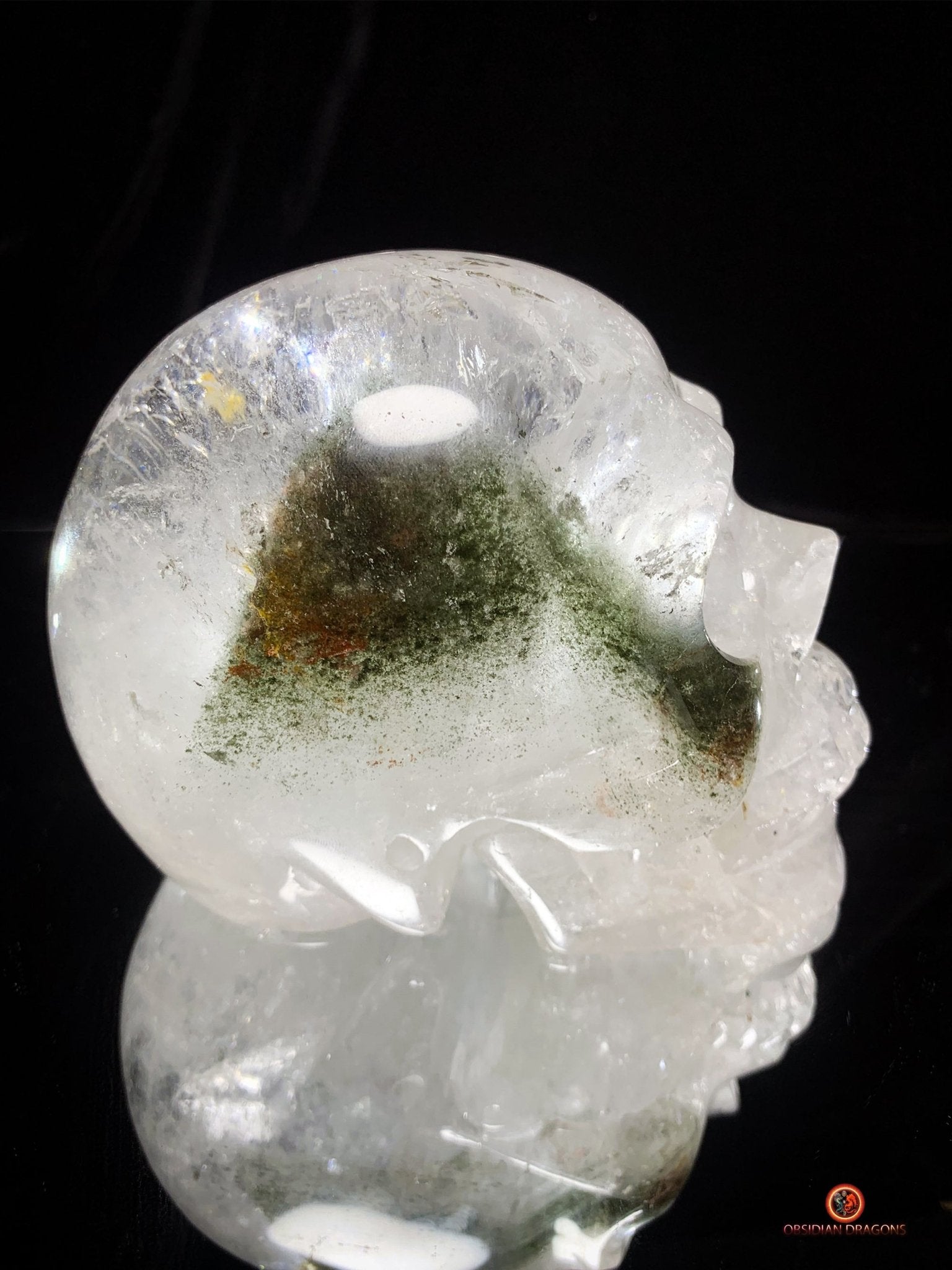 Crâne de Cristal en Quartz Lodolite – Crâne de collection - obsidian dragons