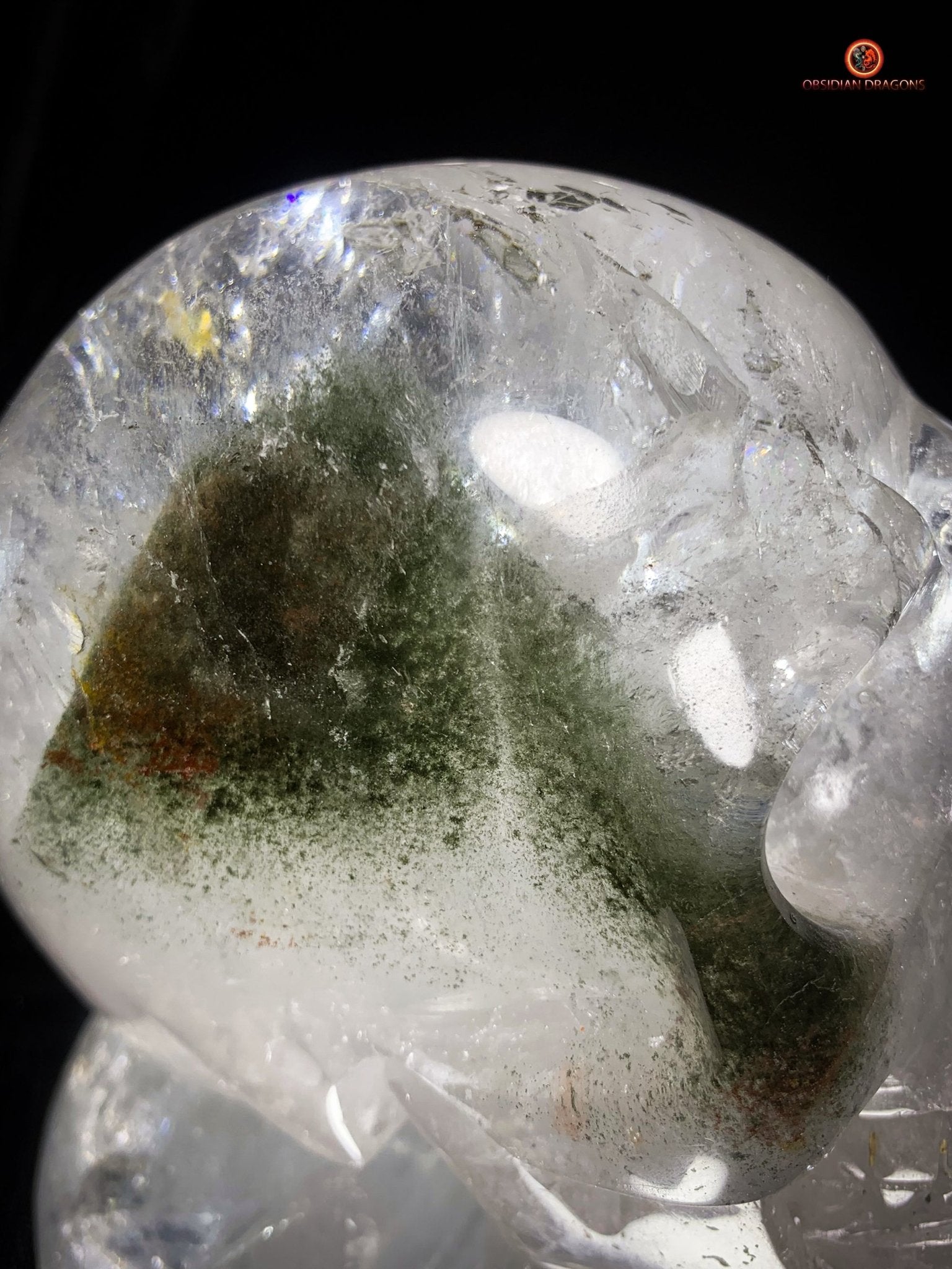 Crâne de Cristal en Quartz Lodolite – Crâne de collection | obsidian dragons