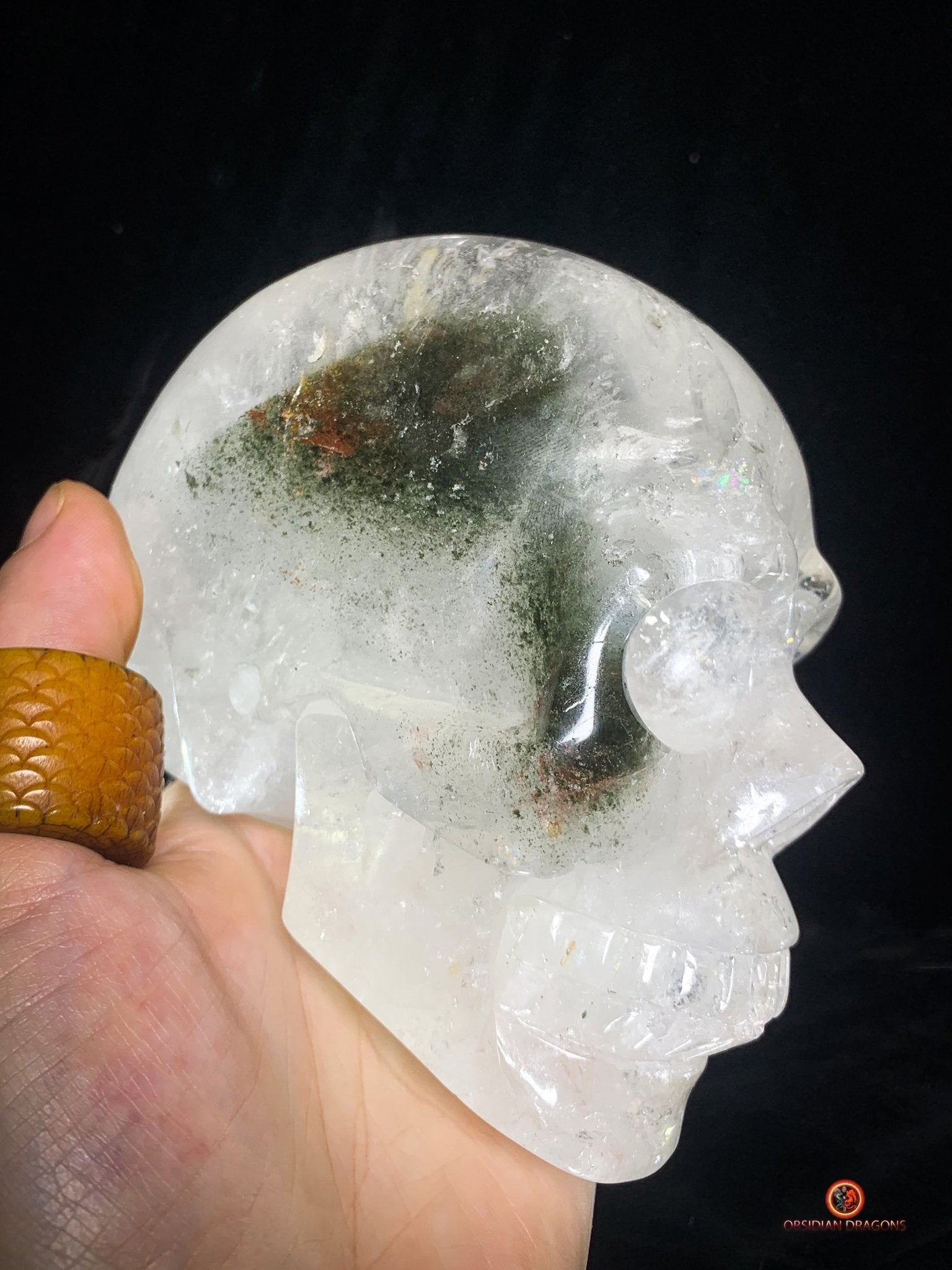 Crâne de Cristal en Quartz Lodolite – Crâne de collection | obsidian dragons