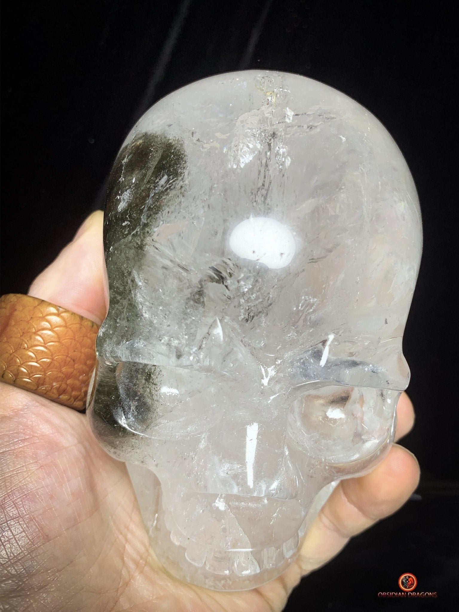 Crâne de Cristal en Quartz Lodolite – Crâne de collection - obsidian dragons