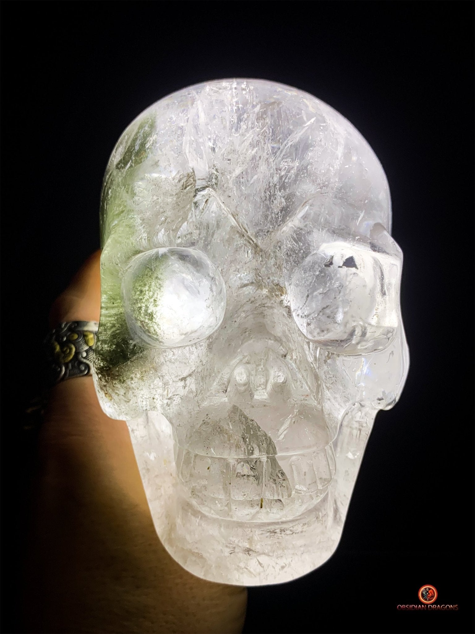 Crâne de Cristal en Quartz Lodolite – Crâne de collection | obsidian dragons