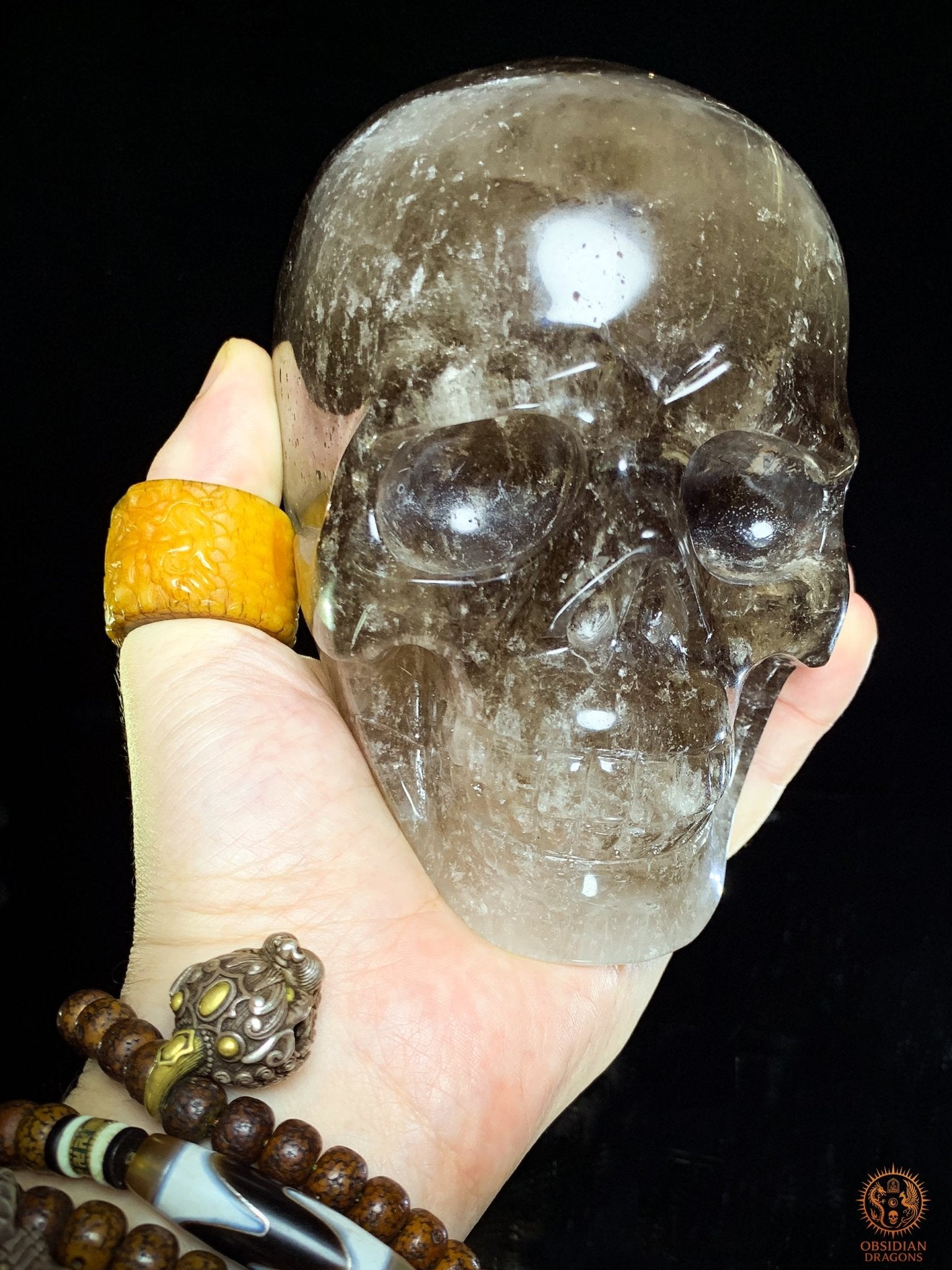 Crâne de Cristal en Quartz Rutile – Sculpture Rare de collection | obsidian dragons