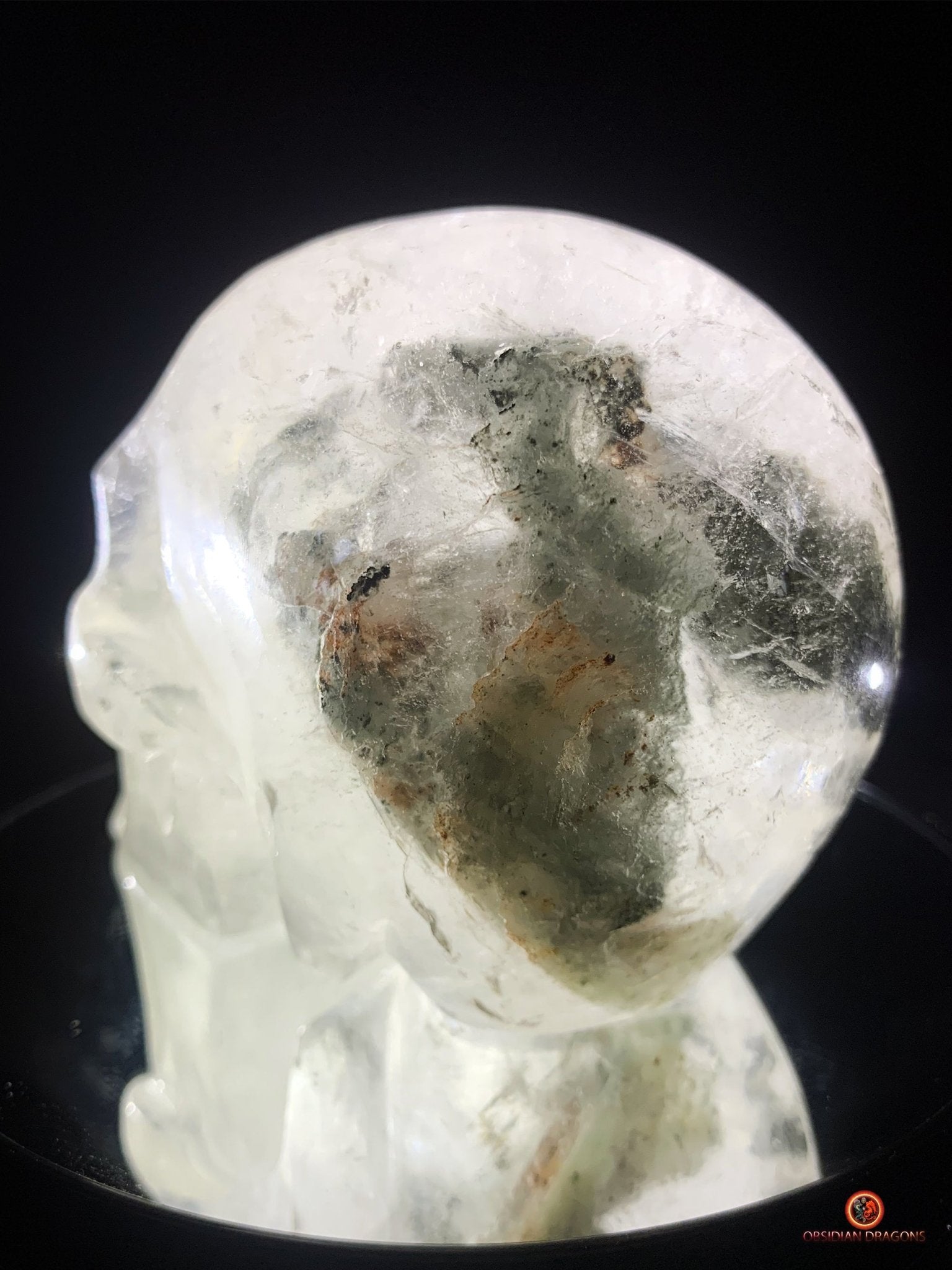 Crâne de Cristal en Quartz jardin – Crâne de cristal unique | obsidian dragons
