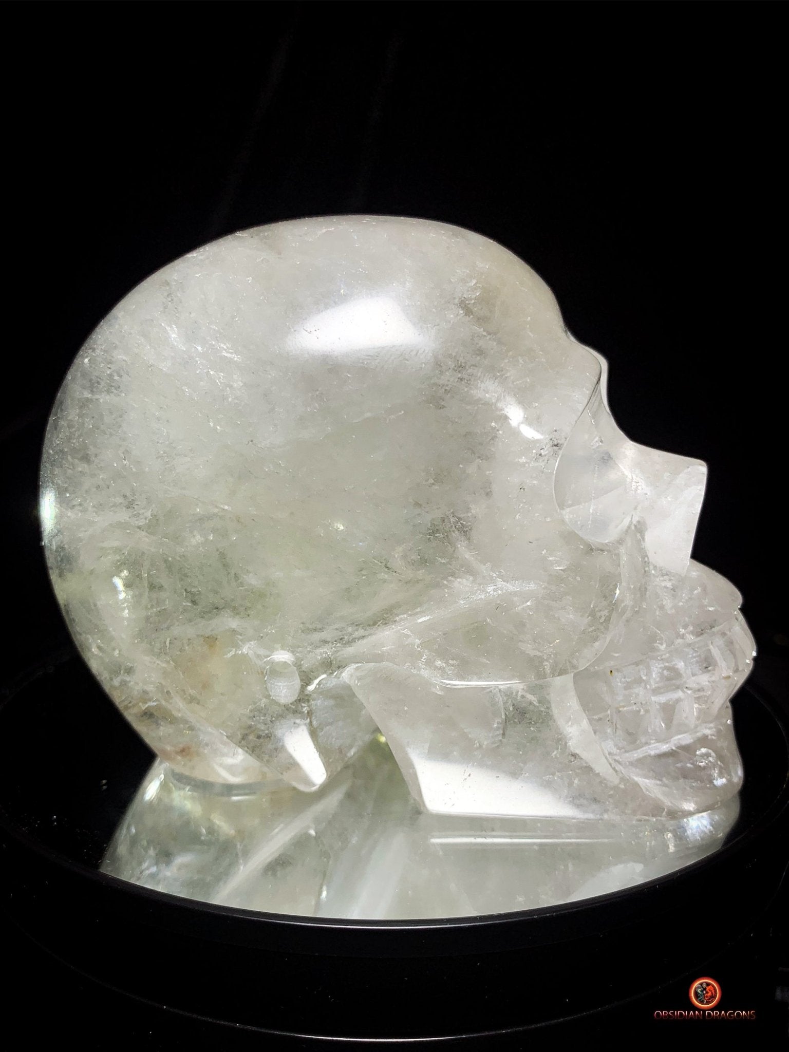 Crâne de Cristal en Quartz jardin – Crâne de cristal unique - obsidian dragons