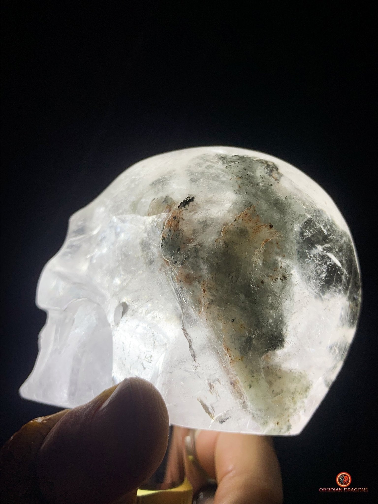 Crâne de Cristal en Quartz jardin – Crâne de cristal unique | obsidian dragons
