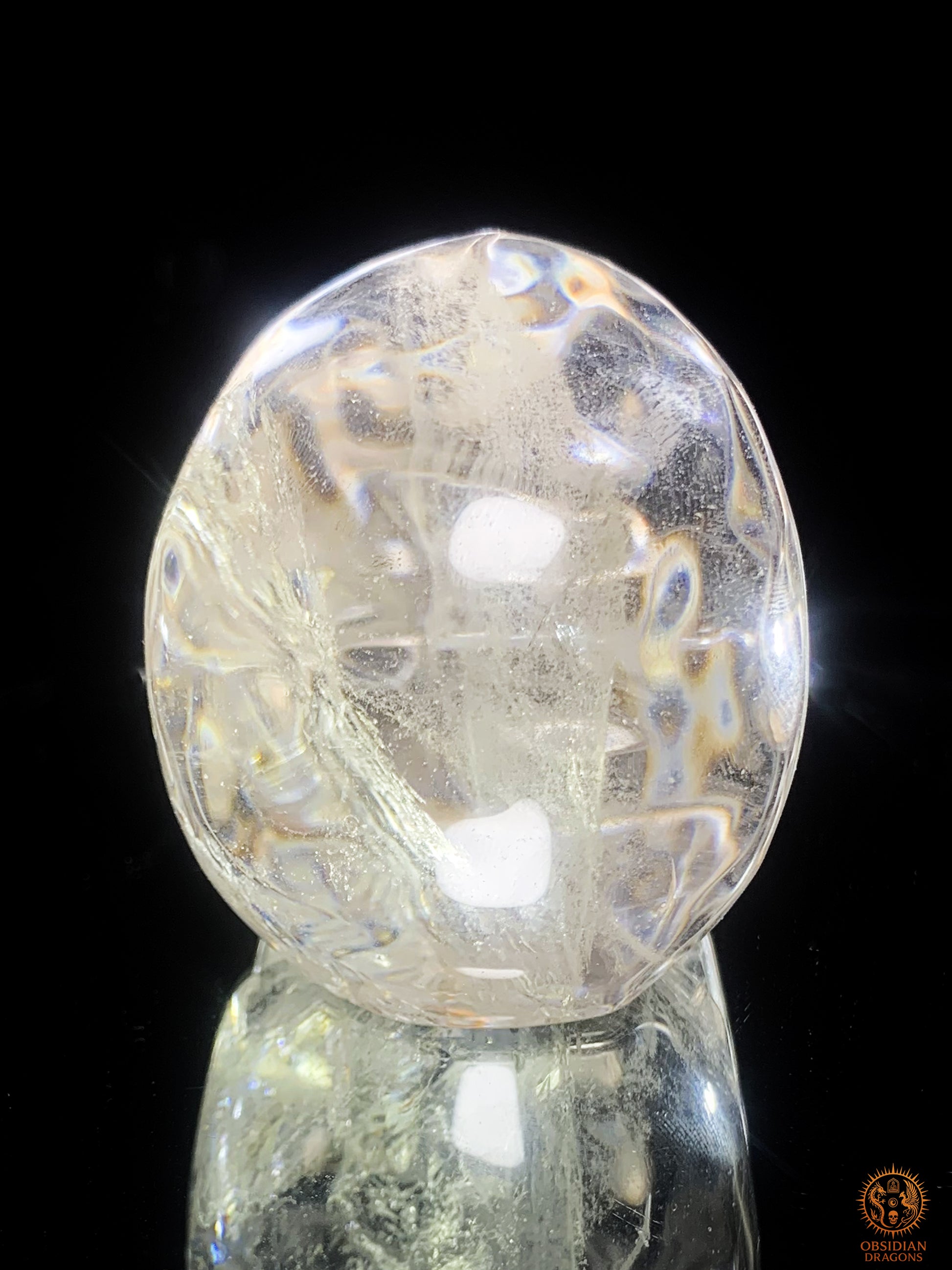 Crâne de Cristal  en cristal de roche - sang de la terre | obsidian dragons