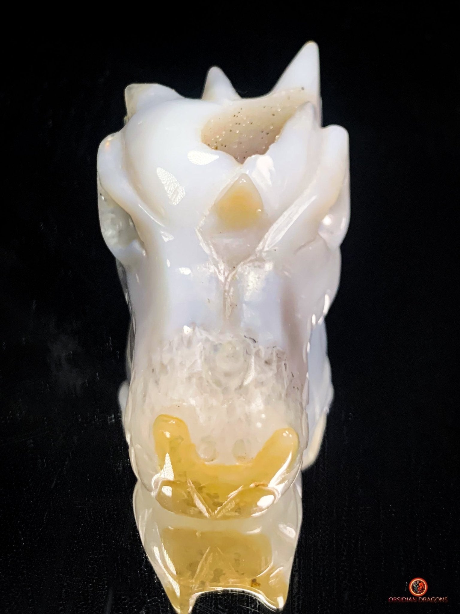 Crâne de Dragon Géode de Quartz et Agate – Ancrage Spirituel | obsidian dragons