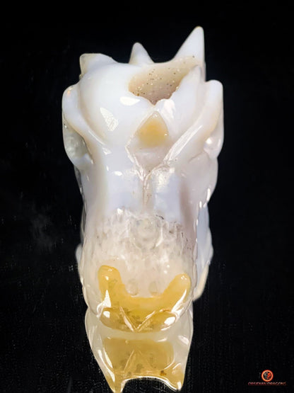 Crâne de Dragon Géode de Quartz et Agate – Ancrage Spirituel | obsidian dragons