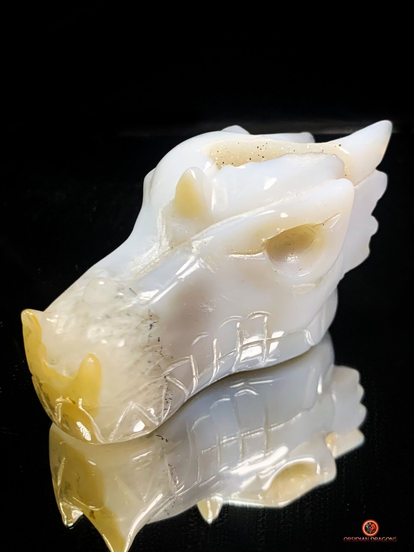 Crâne de Dragon Géode de Quartz et Agate – Ancrage Spirituel | obsidian dragons