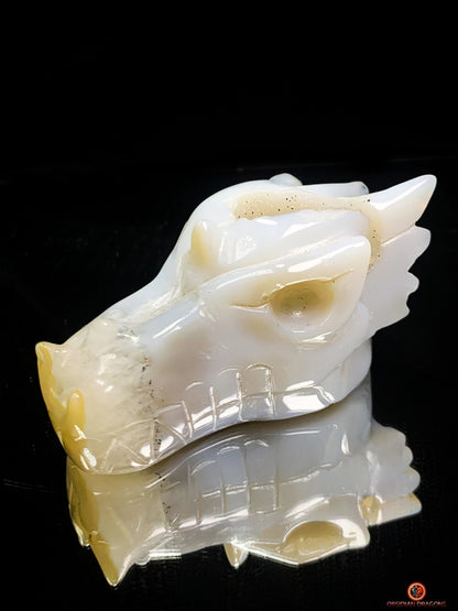 Crâne de Dragon Géode de Quartz et Agate – Ancrage Spirituel | obsidian dragons