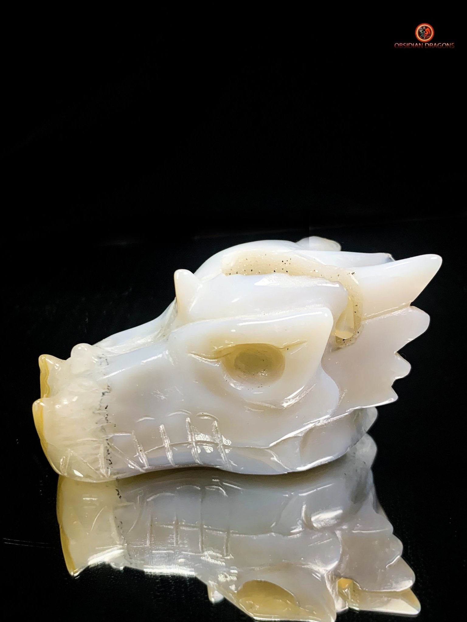 Crâne de Dragon Géode de Quartz et Agate – Ancrage Spirituel | obsidian dragons