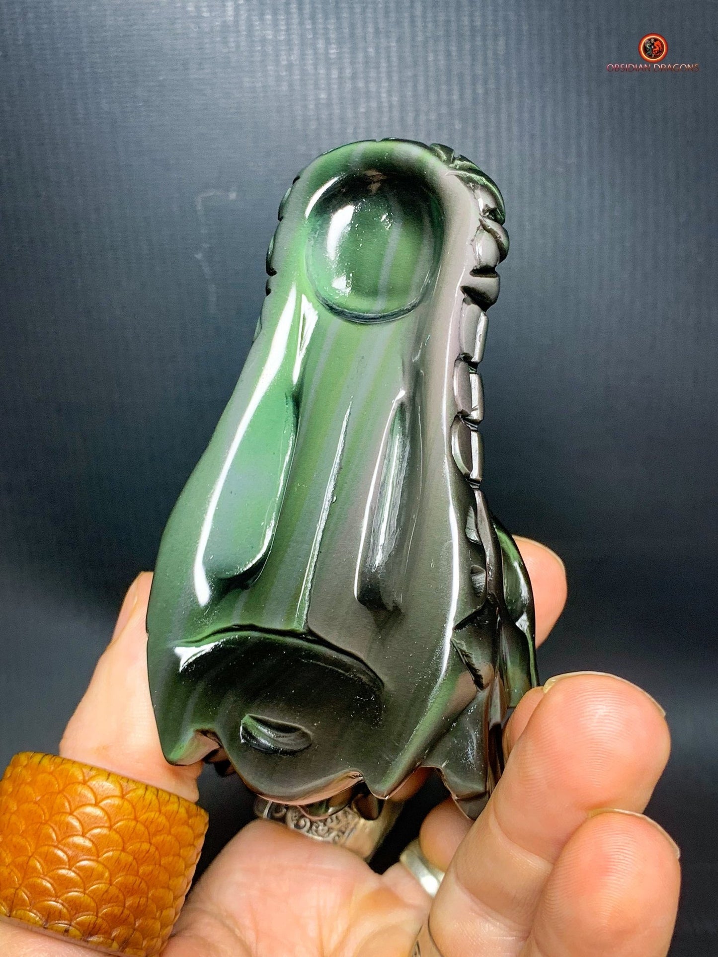 Crâne de Dragon en Obsidienne Œil Céleste – Essence Tellurique