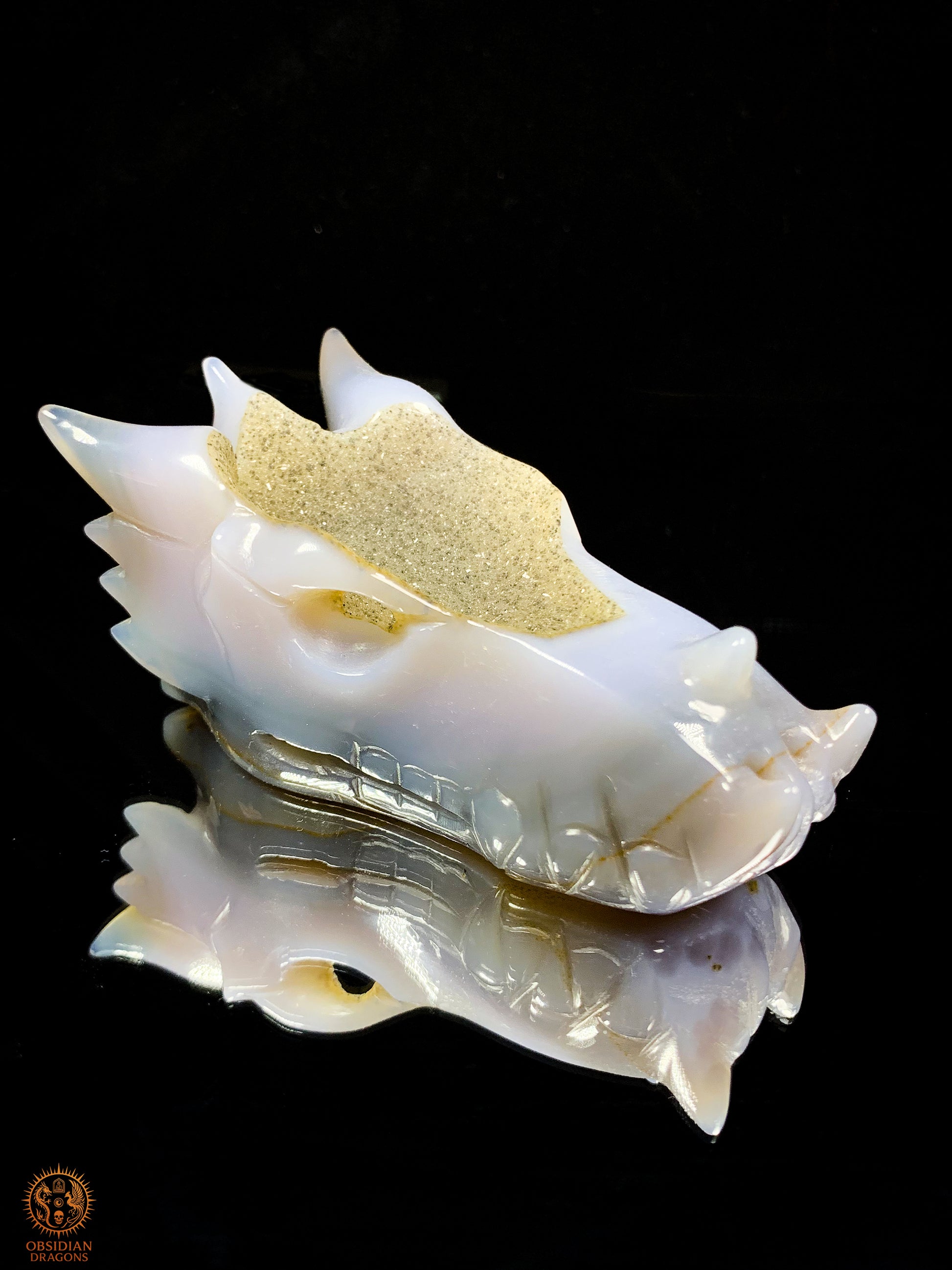 Crâne de Dragon en Agate – Géode de Quartz – Esprit des Brumes | obsidian dragons