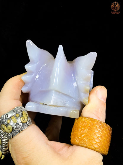 Crâne de Dragon en Agate – Géode de Quartz – Gardien des Brumes - obsidian dragons