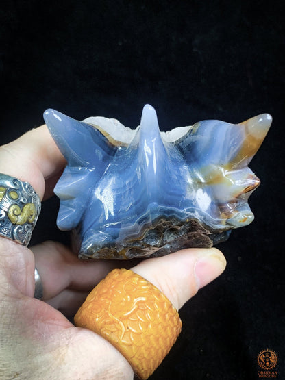Crâne de Dragon en Agate – Géode de Quartz – L’Appel des Brumes - obsidian dragons