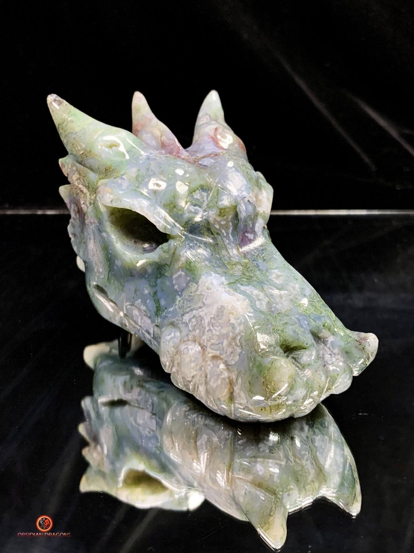 Crâne de Dragon en Agate Mousse - Énergie draconique | obsidian dragons