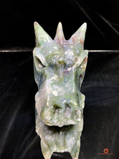 Crâne de Dragon en Agate Mousse - Énergie draconique | obsidian dragons