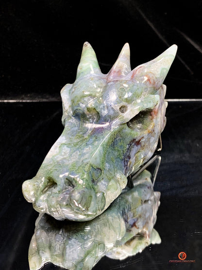 Crâne de Dragon en Agate Mousse - Énergie draconique | obsidian dragons