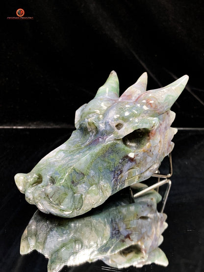 Crâne de Dragon en Agate Mousse - Énergie draconique | obsidian dragons