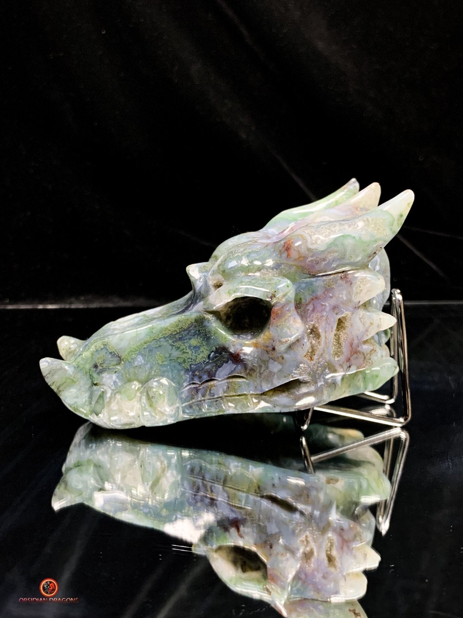 Crâne de Dragon en Agate Mousse - Énergie draconique | obsidian dragons
