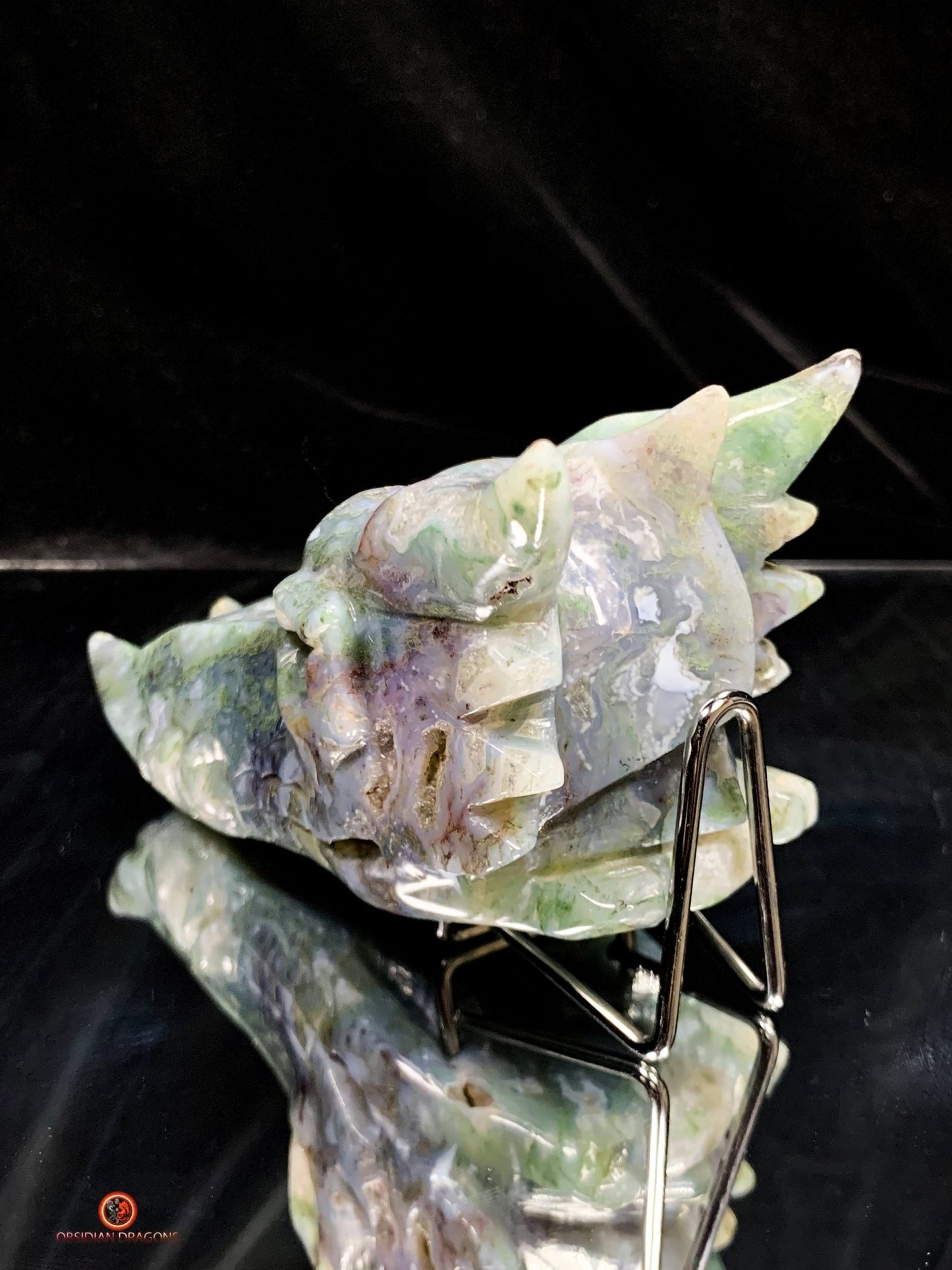 Crâne de Dragon en Agate Mousse - Énergie draconique | obsidian dragons