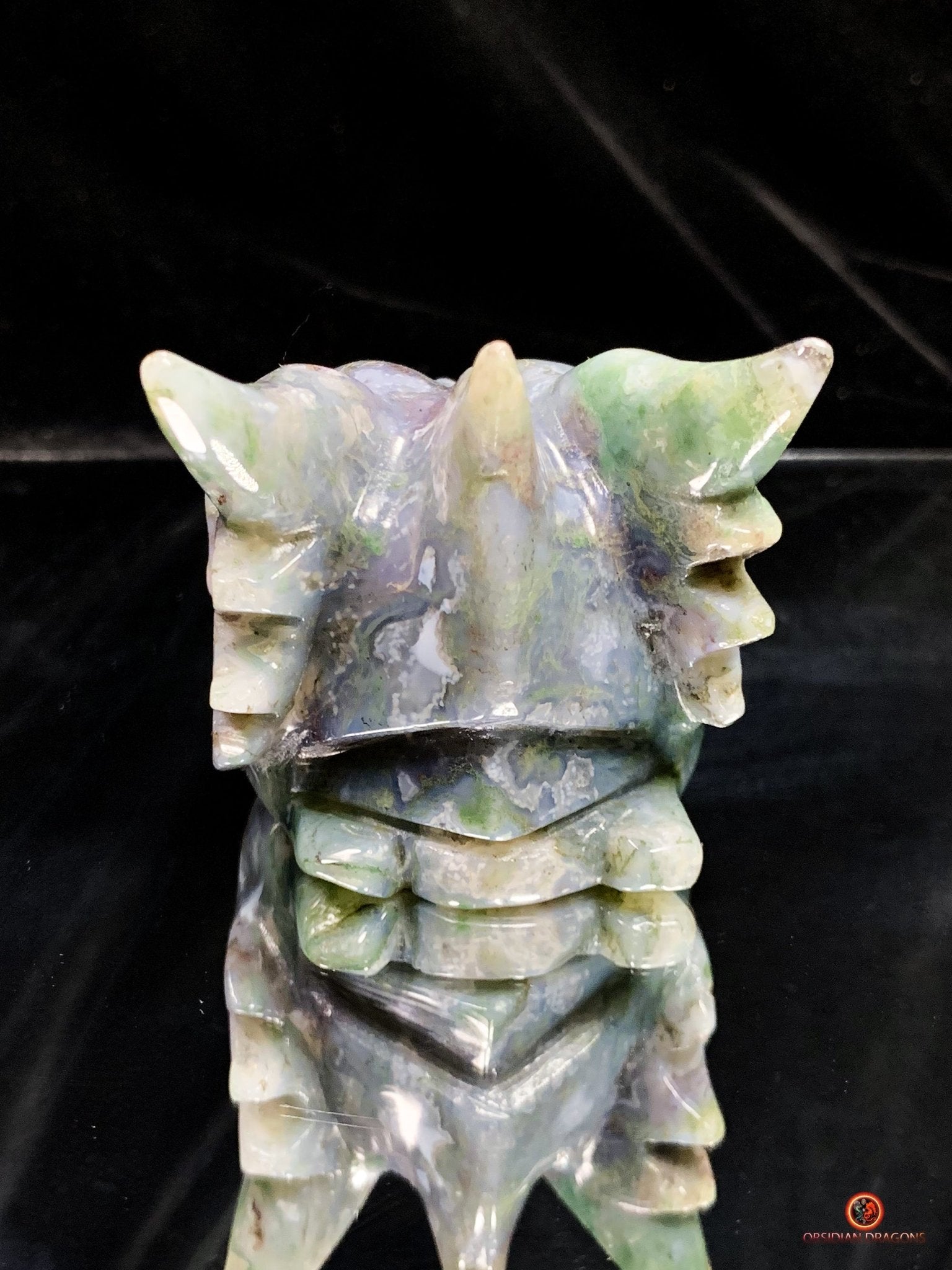 Crâne de Dragon en Agate Mousse - Énergie draconique | obsidian dragons