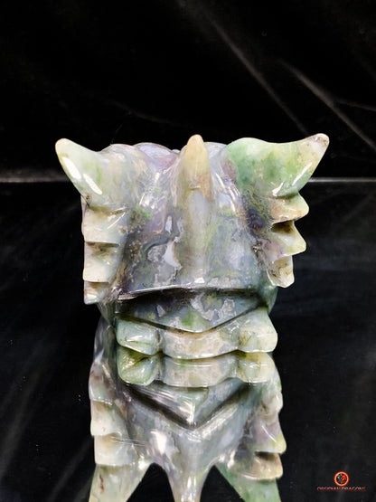 Crâne de Dragon en Agate Mousse - Énergie draconique | obsidian dragons