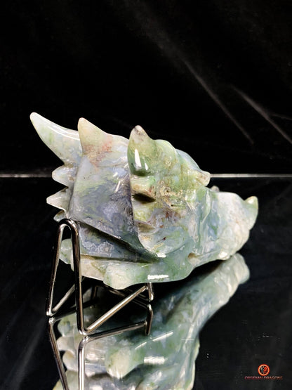 Crâne de Dragon en Agate Mousse - Énergie draconique | obsidian dragons