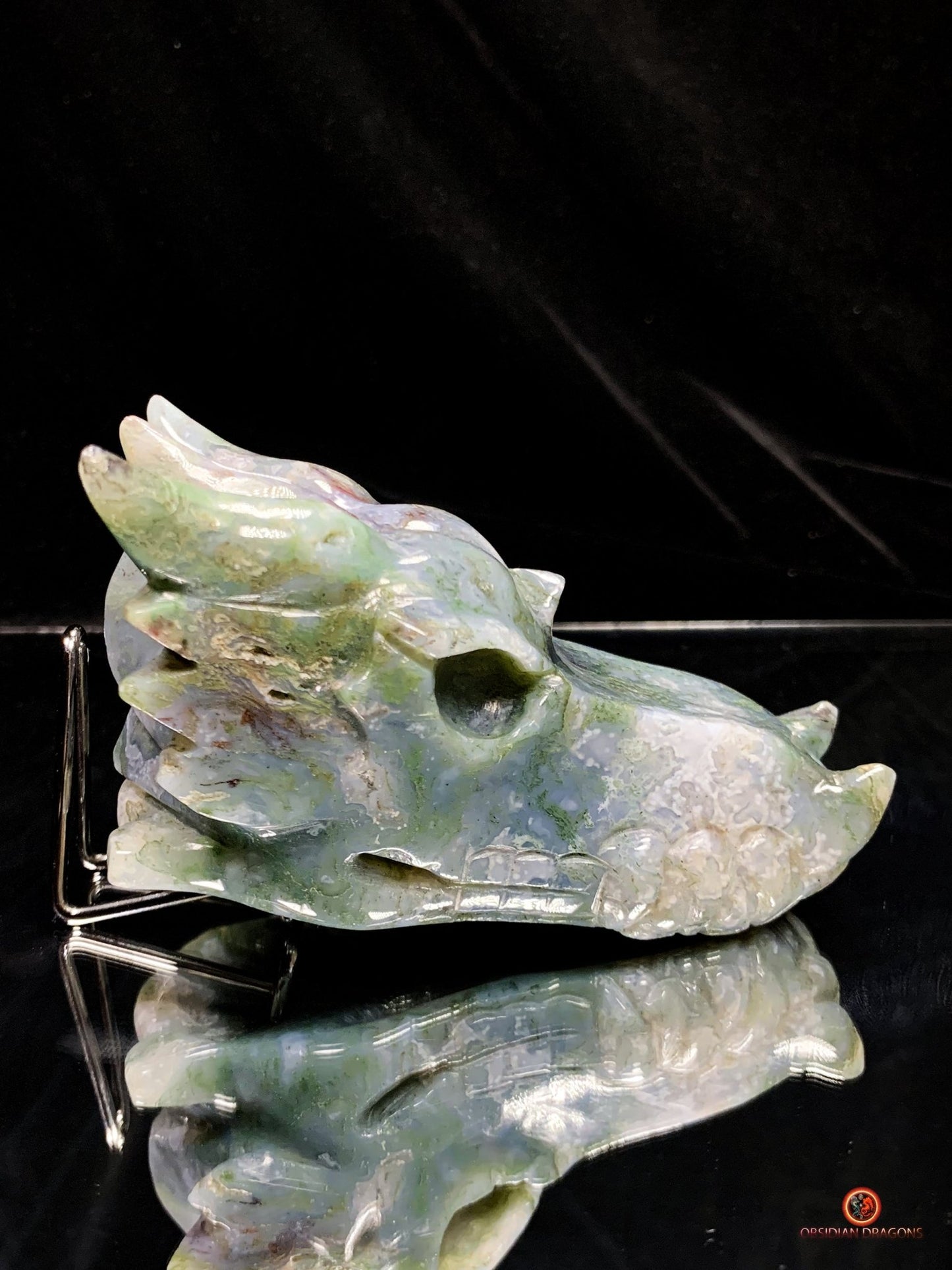 Crâne de Dragon en Agate Mousse - Énergie draconique | obsidian dragons
