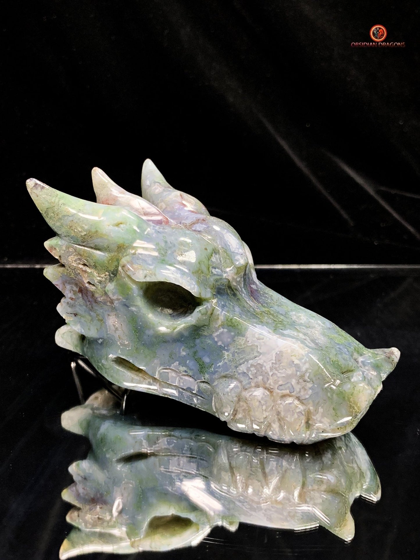 Crâne de Dragon en Agate Mousse - Énergie draconique | obsidian dragons