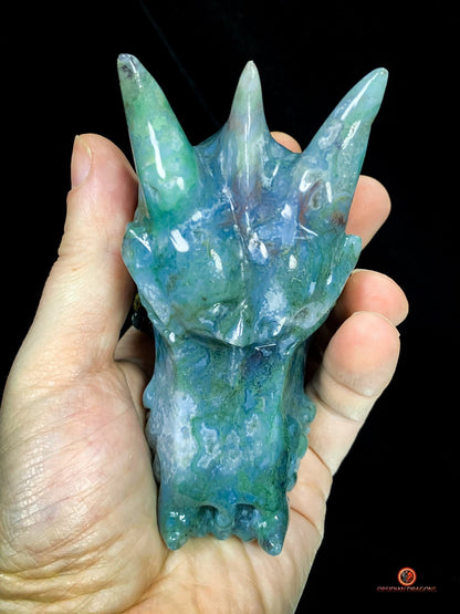Crâne de Dragon en Agate Mousse - Énergie draconique | obsidian dragons