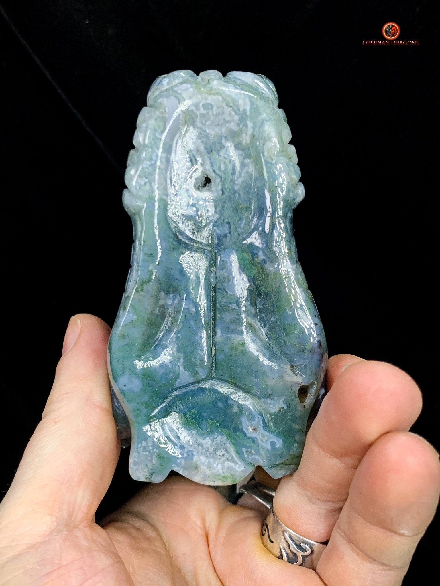 Crâne de Dragon en Agate Mousse - Énergie draconique | obsidian dragons