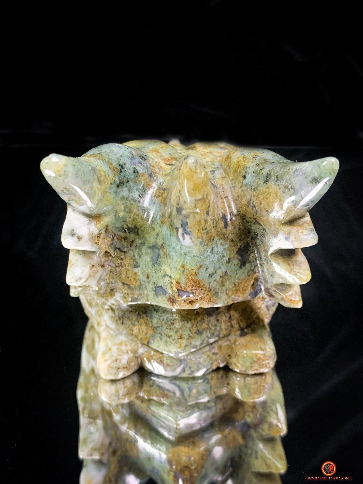 Crâne de Dragon en Agate Mousse – Puissance et Connexion Spirituelle | obsidian dragons