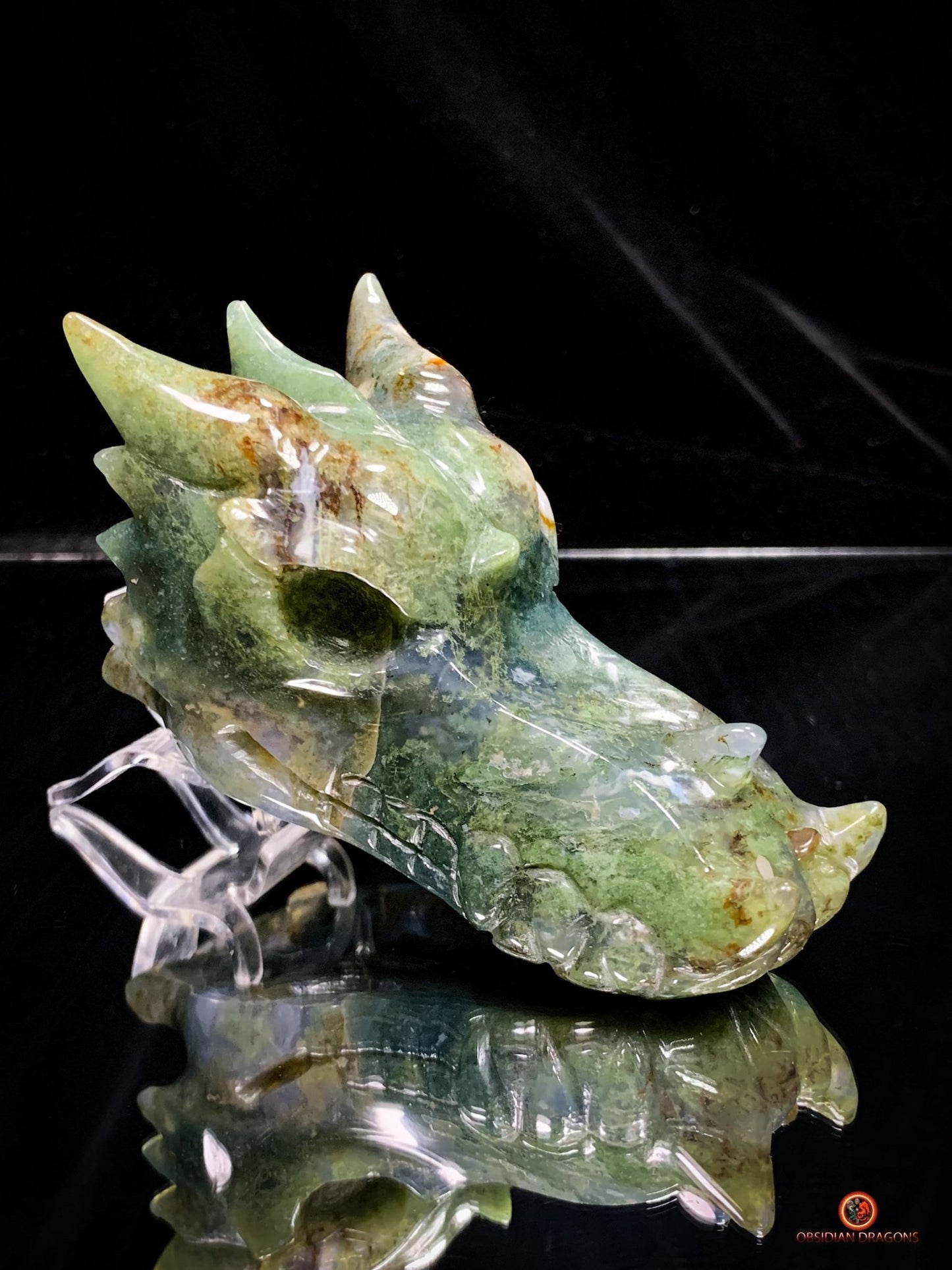 Crâne de Dragon en Agate Mousse - Puissance et Équilibre | obsidian dragons