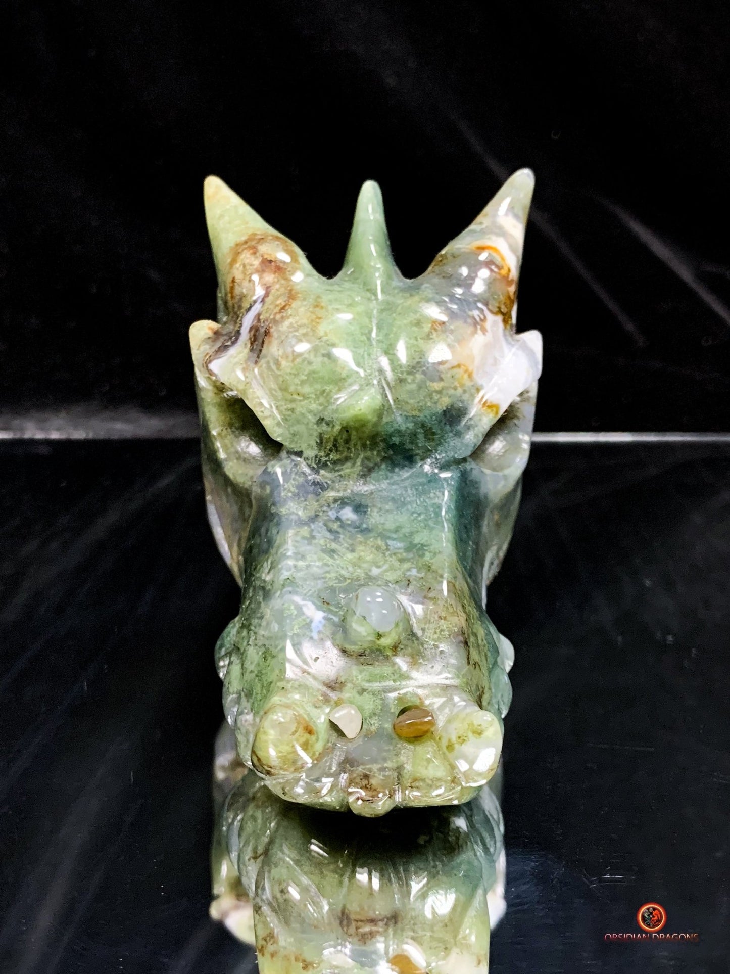 Crâne de Dragon en Agate Mousse - Puissance et Équilibre | obsidian dragons