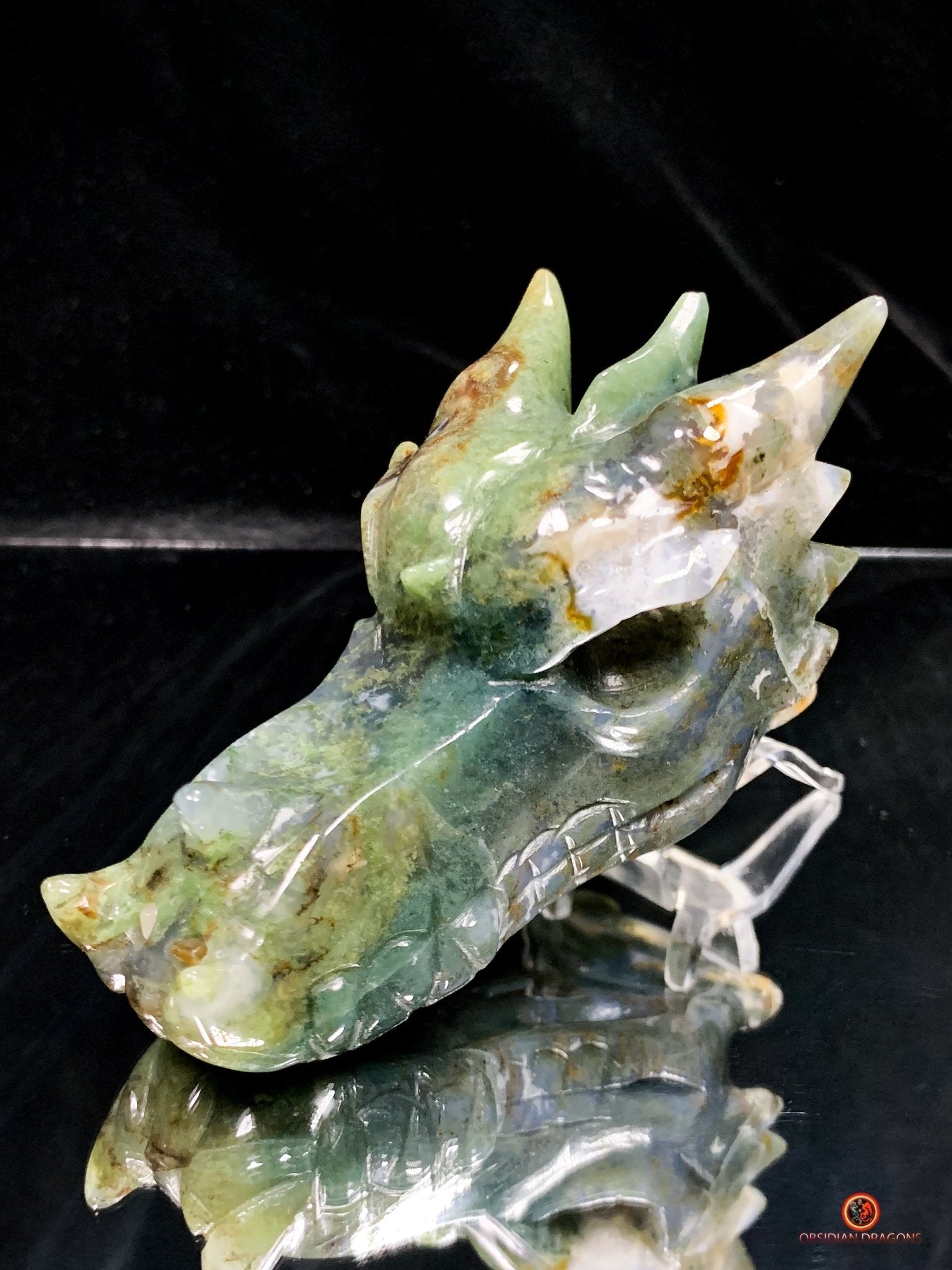 Crâne de Dragon en Agate Mousse - Puissance et Équilibre | obsidian dragons