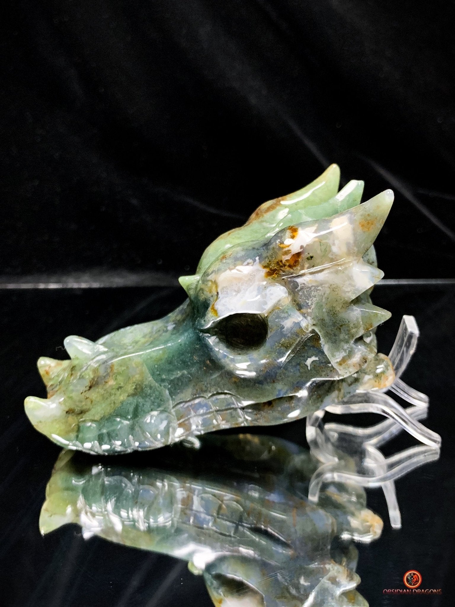Crâne de Dragon en Agate Mousse - Puissance et Équilibre | obsidian dragons