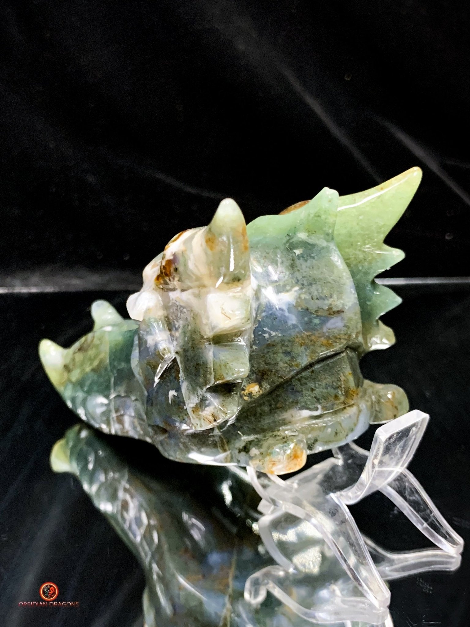 Crâne de Dragon en Agate Mousse - Puissance et Équilibre | obsidian dragons