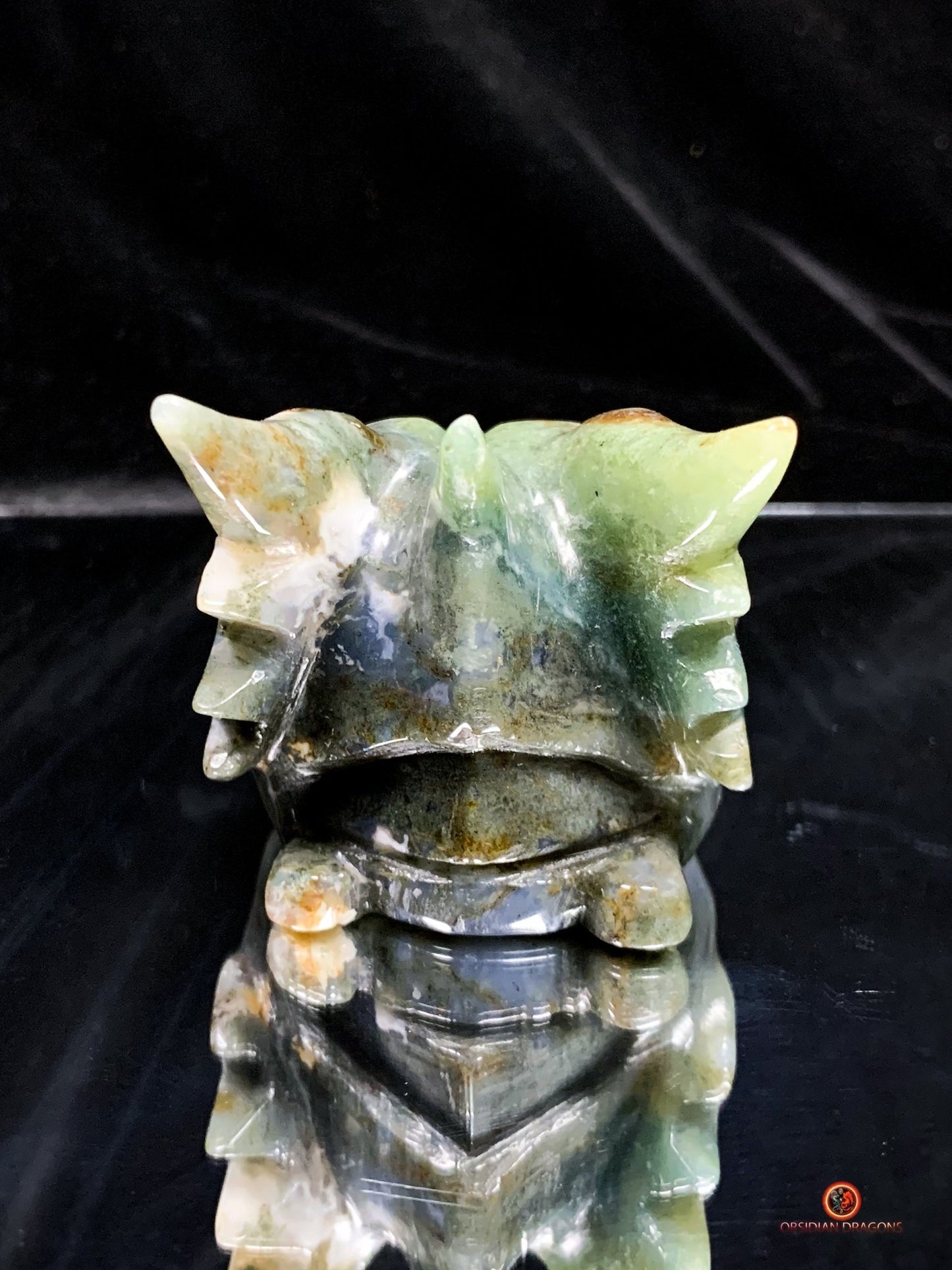 Crâne de Dragon en Agate Mousse - Puissance et Équilibre | obsidian dragons
