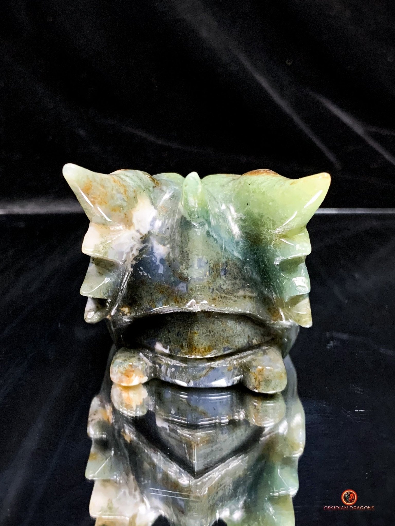 Crâne de Dragon en Agate Mousse - Puissance et Équilibre | obsidian dragons