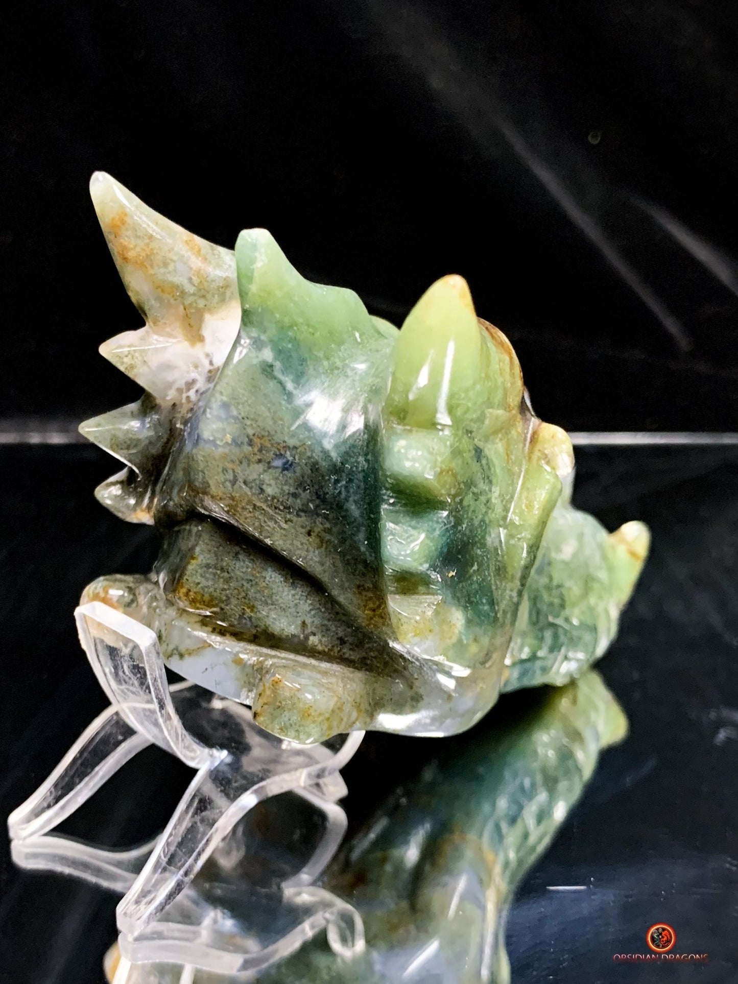 Crâne de Dragon en Agate Mousse - Puissance et Équilibre | obsidian dragons